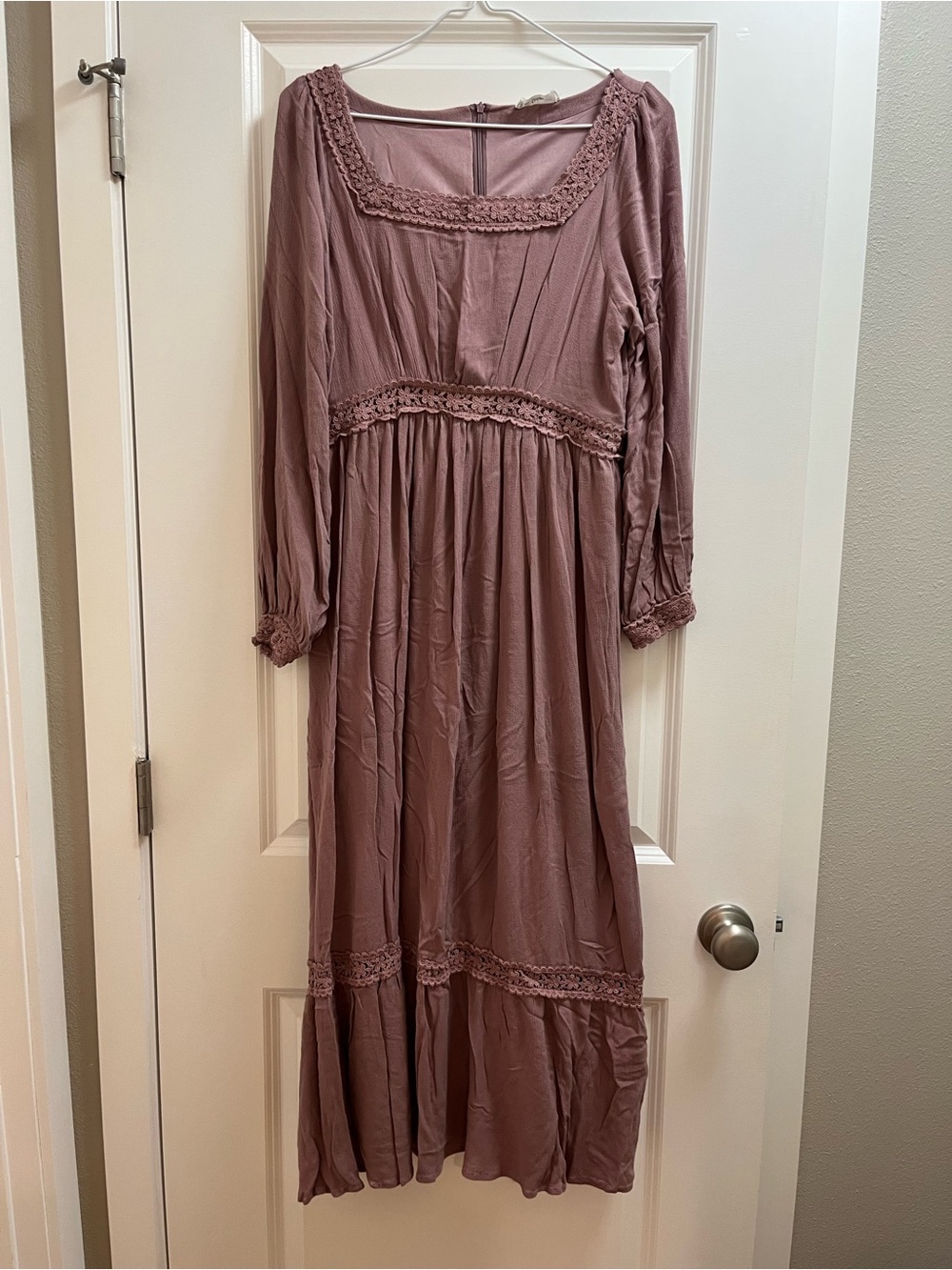 In Loom Boutique Mauve Maxi Dress with Lace Trim - Women Dresses Maxi